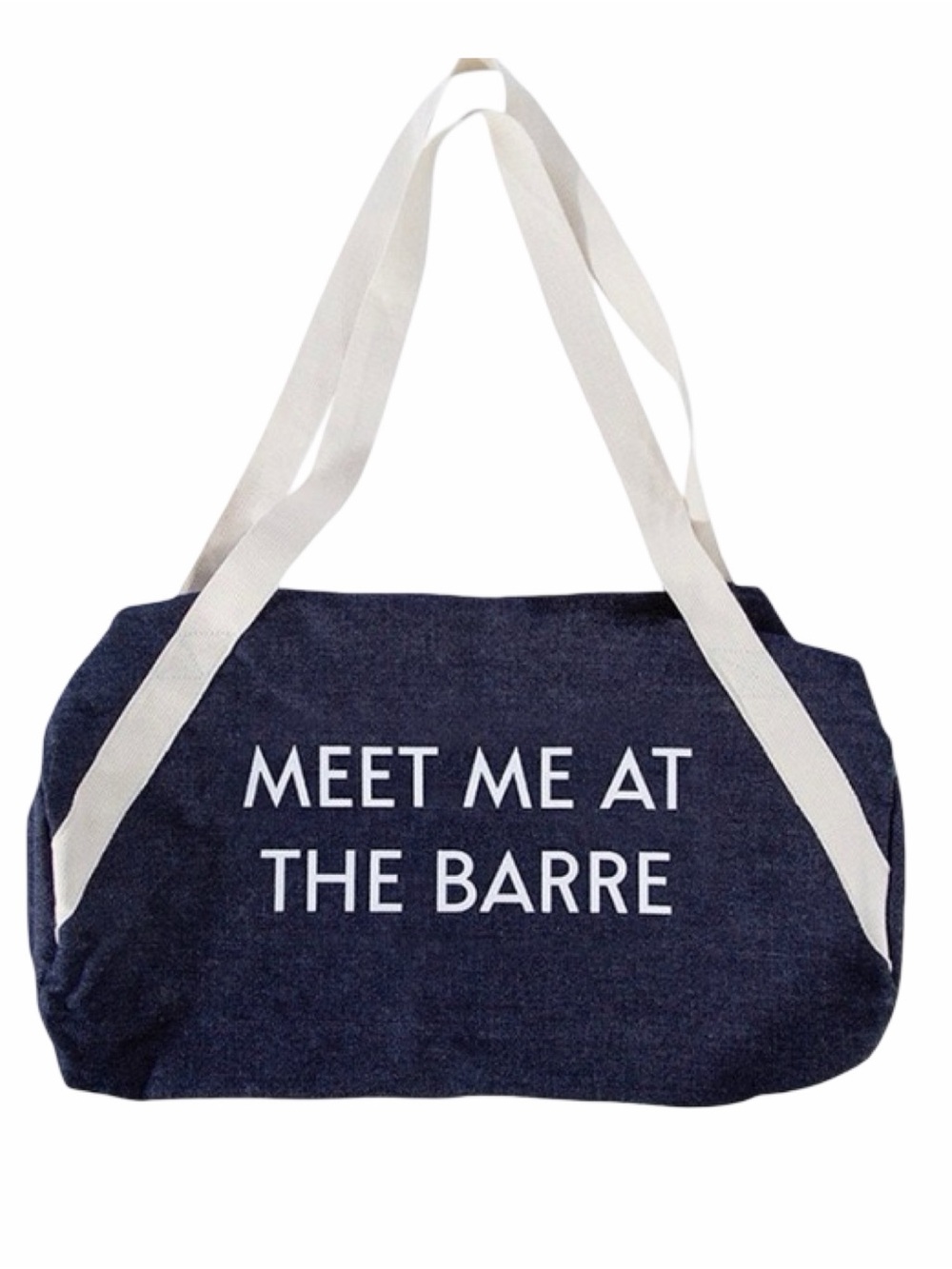PRIVATE PARTY “Meet Me At The Barre” Navy Denim Gym Bag with White Straps